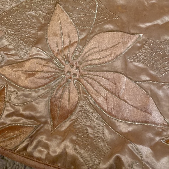 Christmas Eve by Santas Best Other - EUC 54” Gold Satin Tree Skirt with Gold Poinsettias